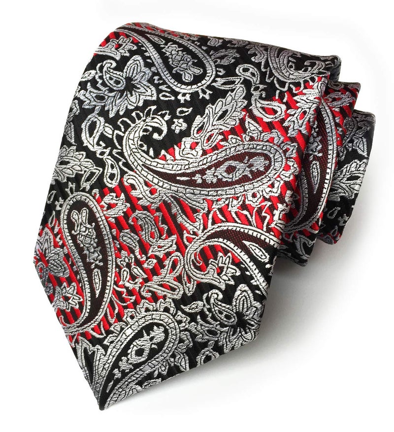 Elfeves Men's Women Boys Grey Black Red Designer Jacquard Silk Tie Paisley Formal Self Necktie - Image 1